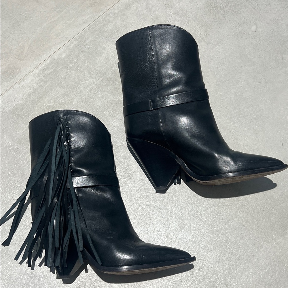 Isabel Marant Black Leather Fringe Bootie